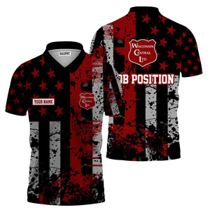 Railspirit Personalized Wisconsin Central Ltd Railroad Polo Shirt Artistic Paint American Flag Style Train Shirt