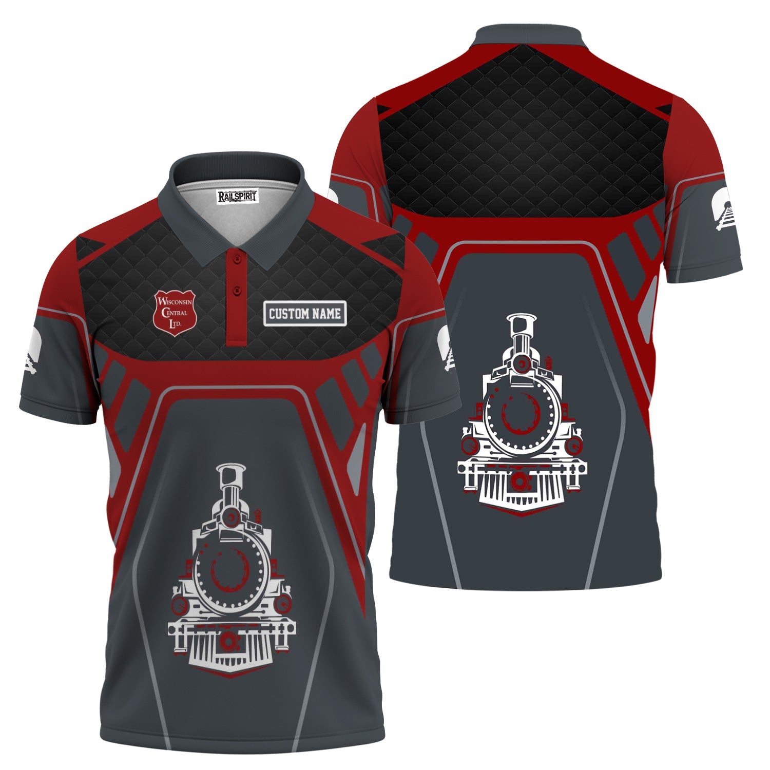 Railspirit Personalized Wisconsin Central Ltd Railroad Polo Shirt Steam Locomotive Engine Graphic Train Shirt All Over Print