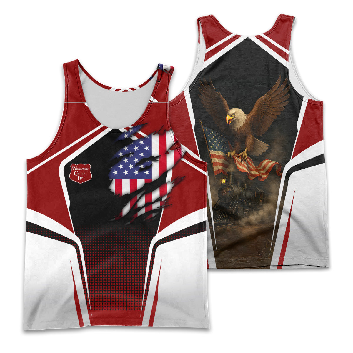 Railspirit Personalized Wisconsin Central Ltd Railroad Men Tank Top American Eagle Vintage Train Shirt