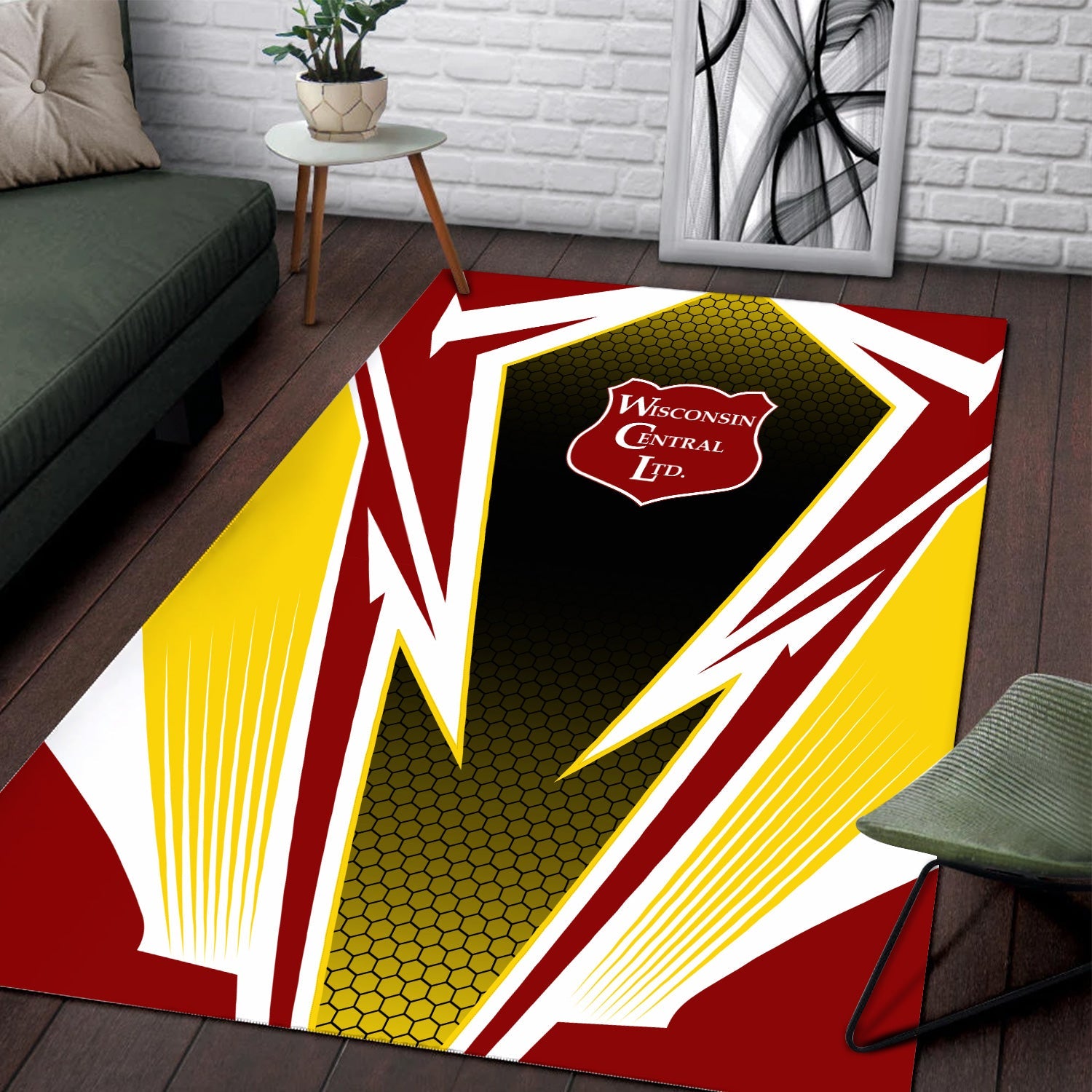 Railspirit Wisconsin Central Ltd Railroad Area Rug Lightning Graphic Style Rug Gift Idea For Train Lover