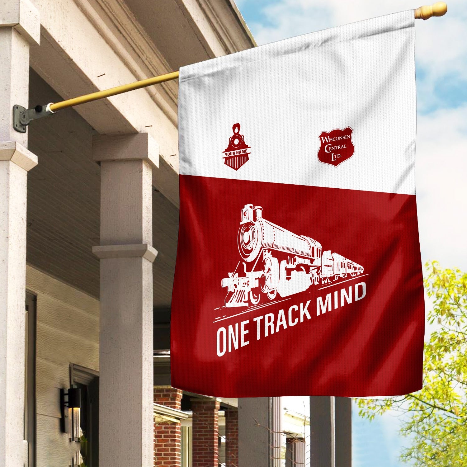 Railspirit Personalized Wisconsin Central Ltd Railroad Garden Flag One Track Mind Flag Gift Idea For Train Lover