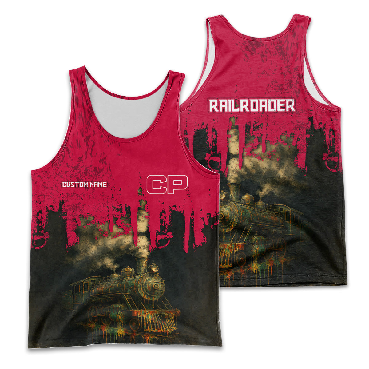 Railspirit Personalized Canadian Pacific Railroad Men Tank Top Vintage Train Art Style Shirt For Locomotive Fans