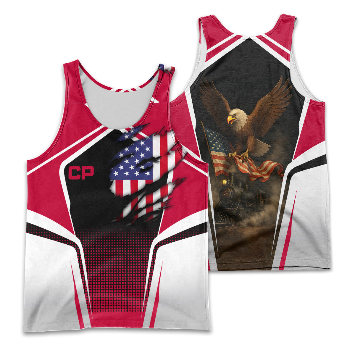 Railspirit Personalized Canadian Pacific Railroad Men Tank Top American Eagle Vintage Train Shirt