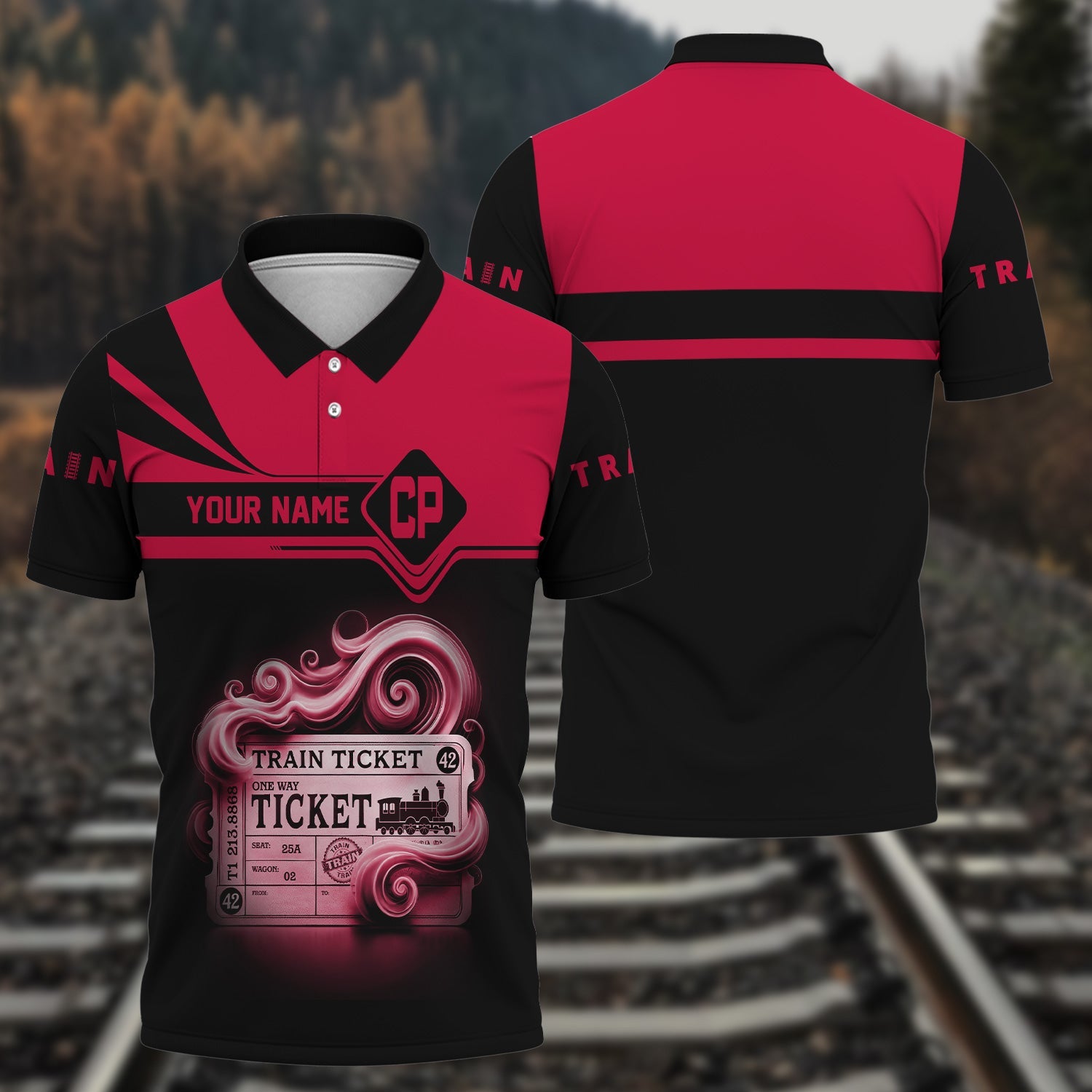 Railspirit Custom Name Canadian Pacific Railroad Polo Shirt American Train Ticket Printed Shirt
