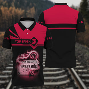 Railspirit Custom Name Canadian Pacific Railroad Polo Shirt American Train Ticket Printed Shirt