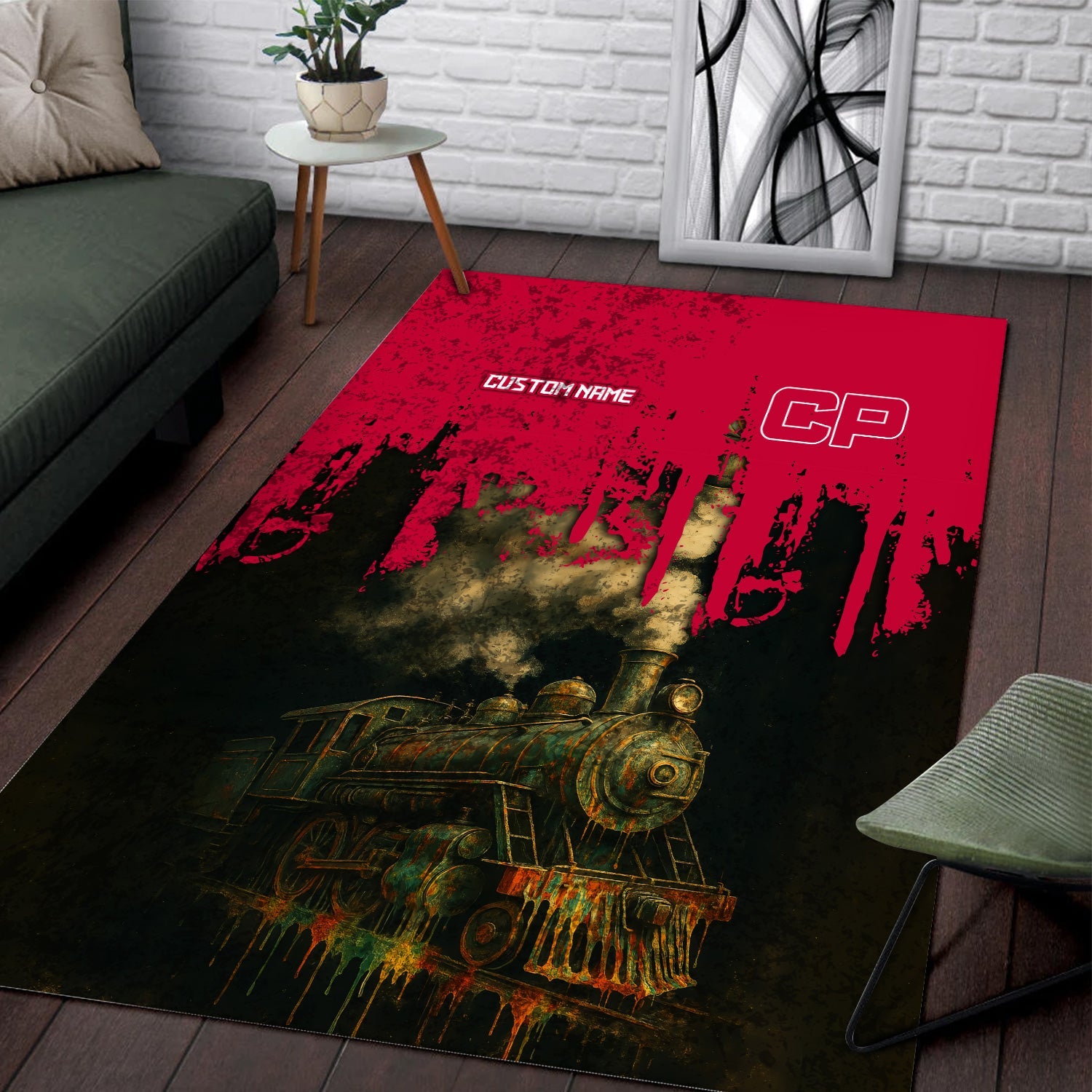 Railspirit Personalized Canadian Pacific Railroad Area Rug Vintage Train Art Style Rug For Locomotive Fans