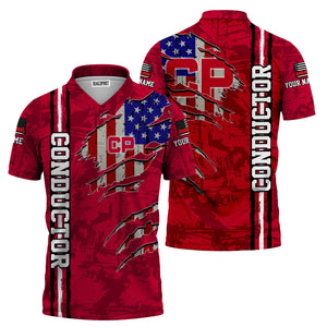 Railspirit Personalized Canadian Pacific Railroad Polo Shirt USA Flag Claw Art with Custom Job Train Shirt