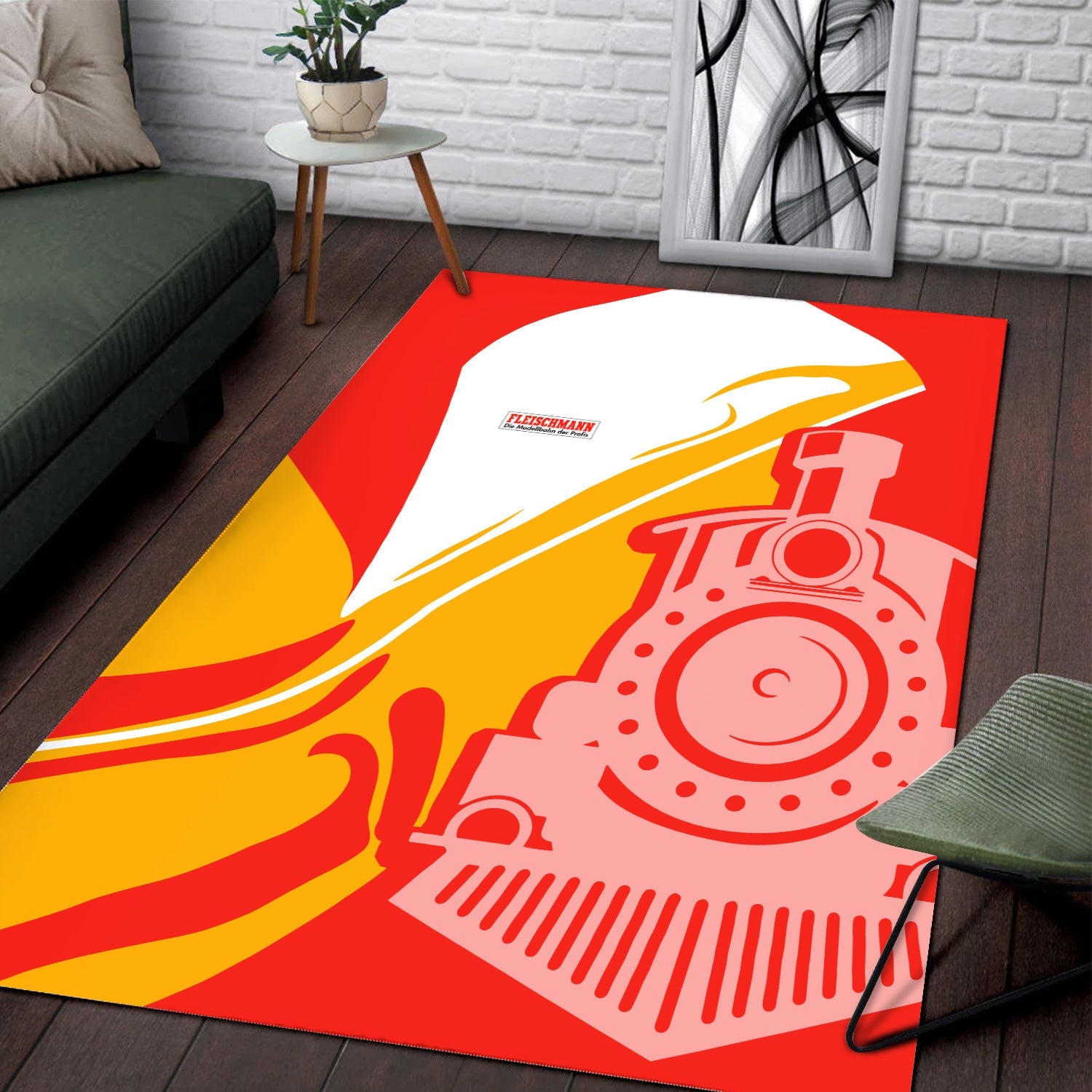 Railspirit Fleischmann And Western Railroad Area Rug Flame-Inspired Style Rug Gift Idea For Train Lovers