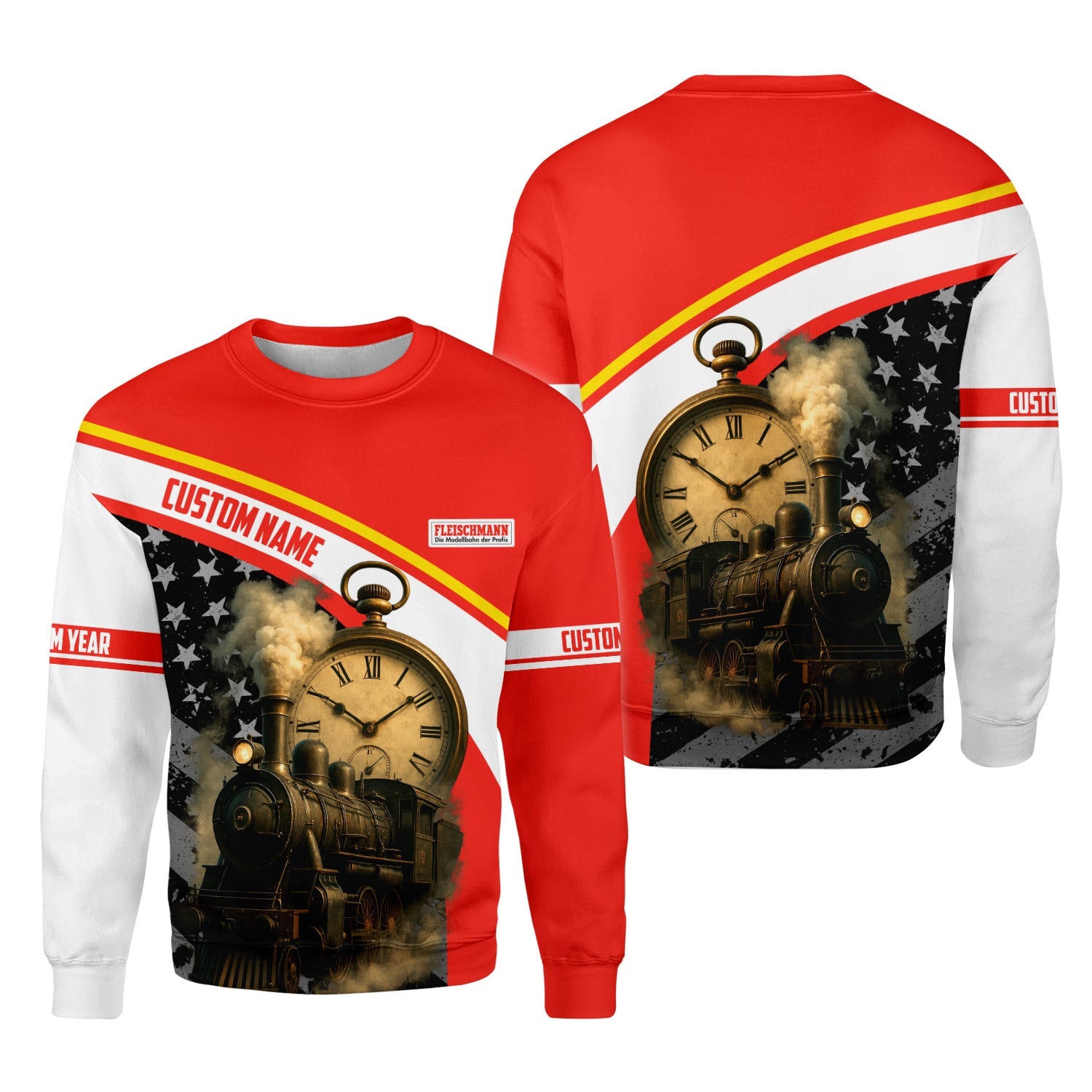 Railspirit Personalized Fleischmann And Western Railroad Sweatshirt Classic Steam Engine With Retro Pocket Watch Shirt All Over Print