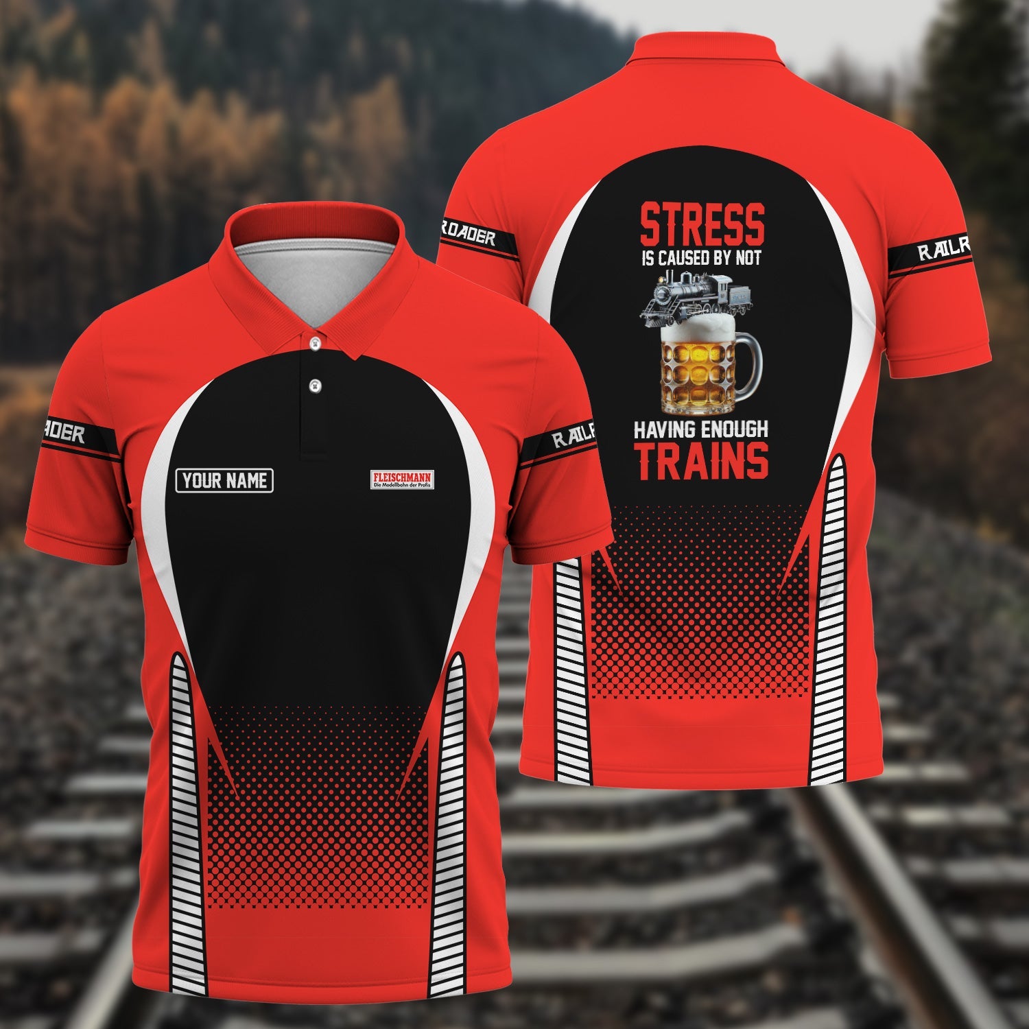 Railspirit Personalized Fleischmann And Western Railroad Polo Shirt Stress Is Caused By Not Having Enough Trains Shirt All Over Print