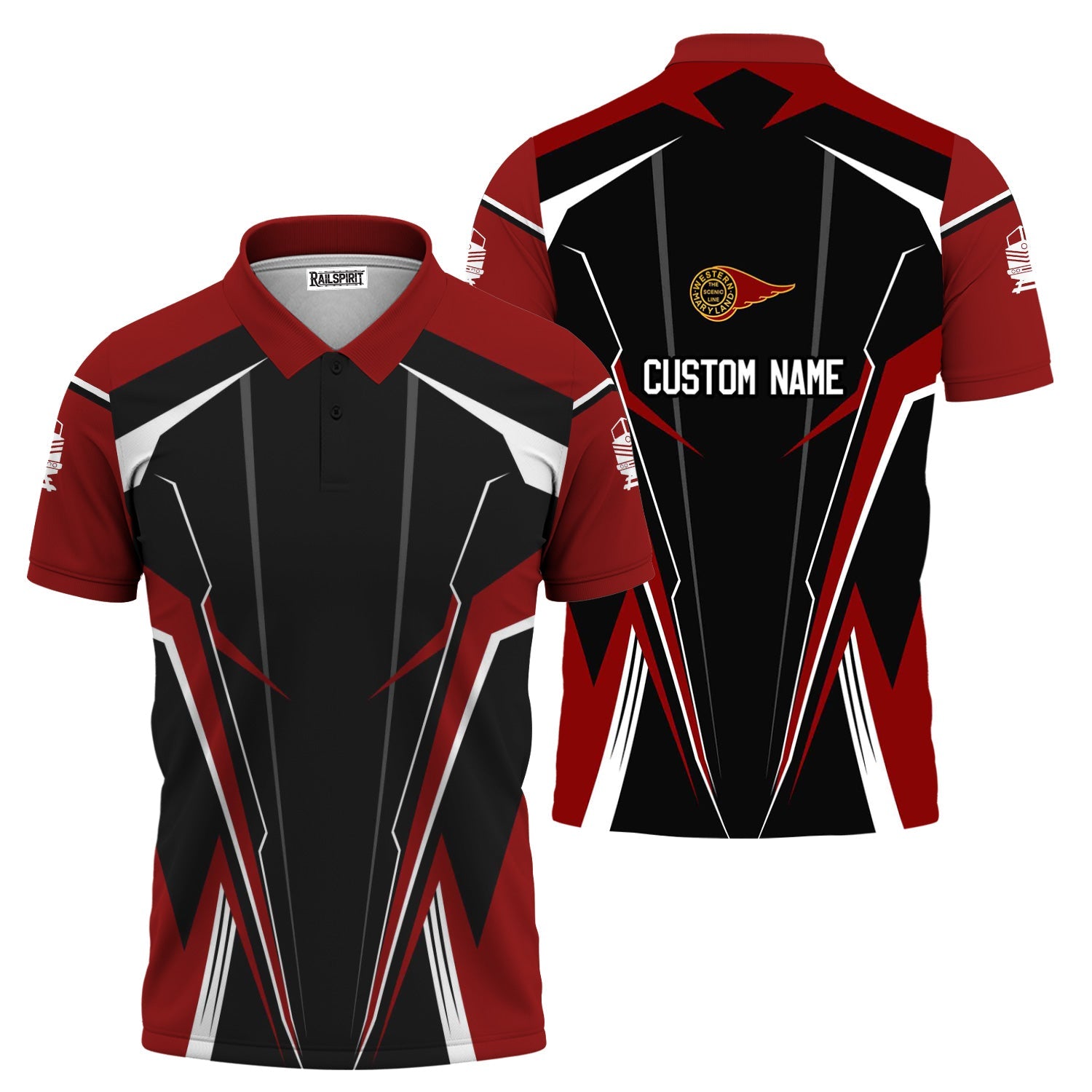 Railspirit Personalized Western Maryland Railway Polo Shirt Lightning-Edge Design Train Shirt For Railroad Lovers