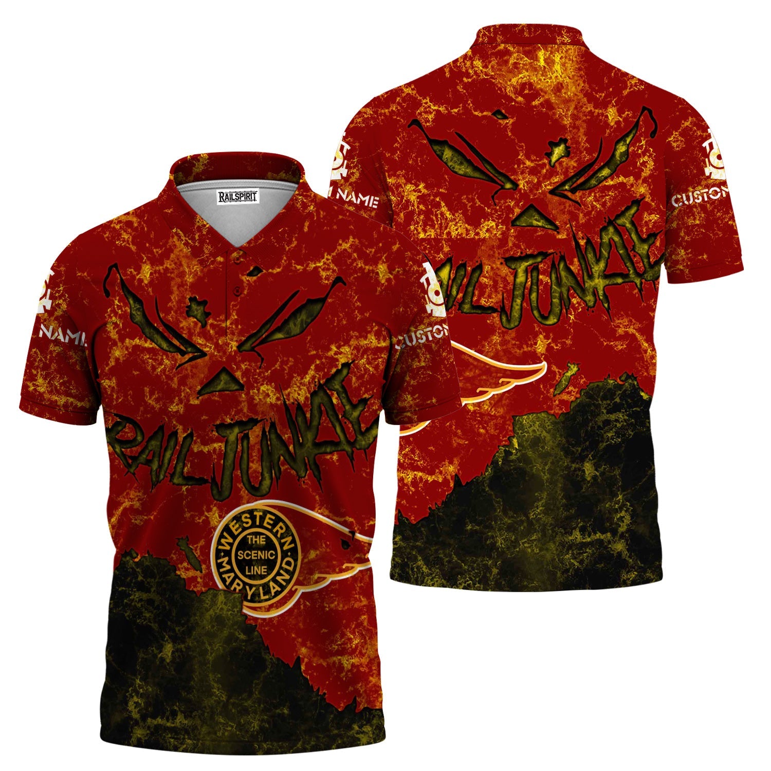 Railspirit Personalized Western Maryland Railway Polo Shirt Torn Graphic Style Train Shirt For Rail Junkie