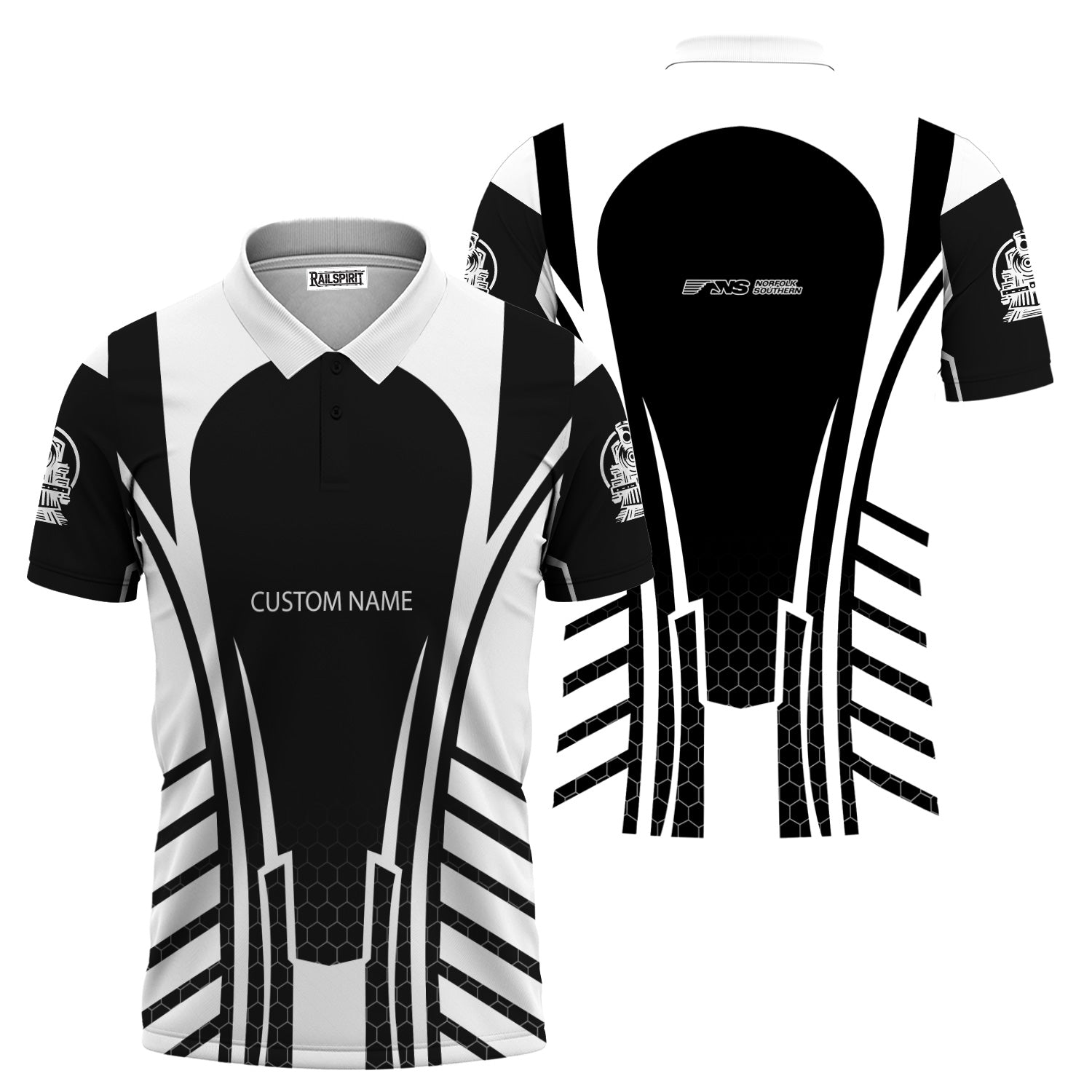 Railspirit Personalized Norfolk Southern Railway Polo Shirt Striped Railroad Style Train Shirt All Over Print