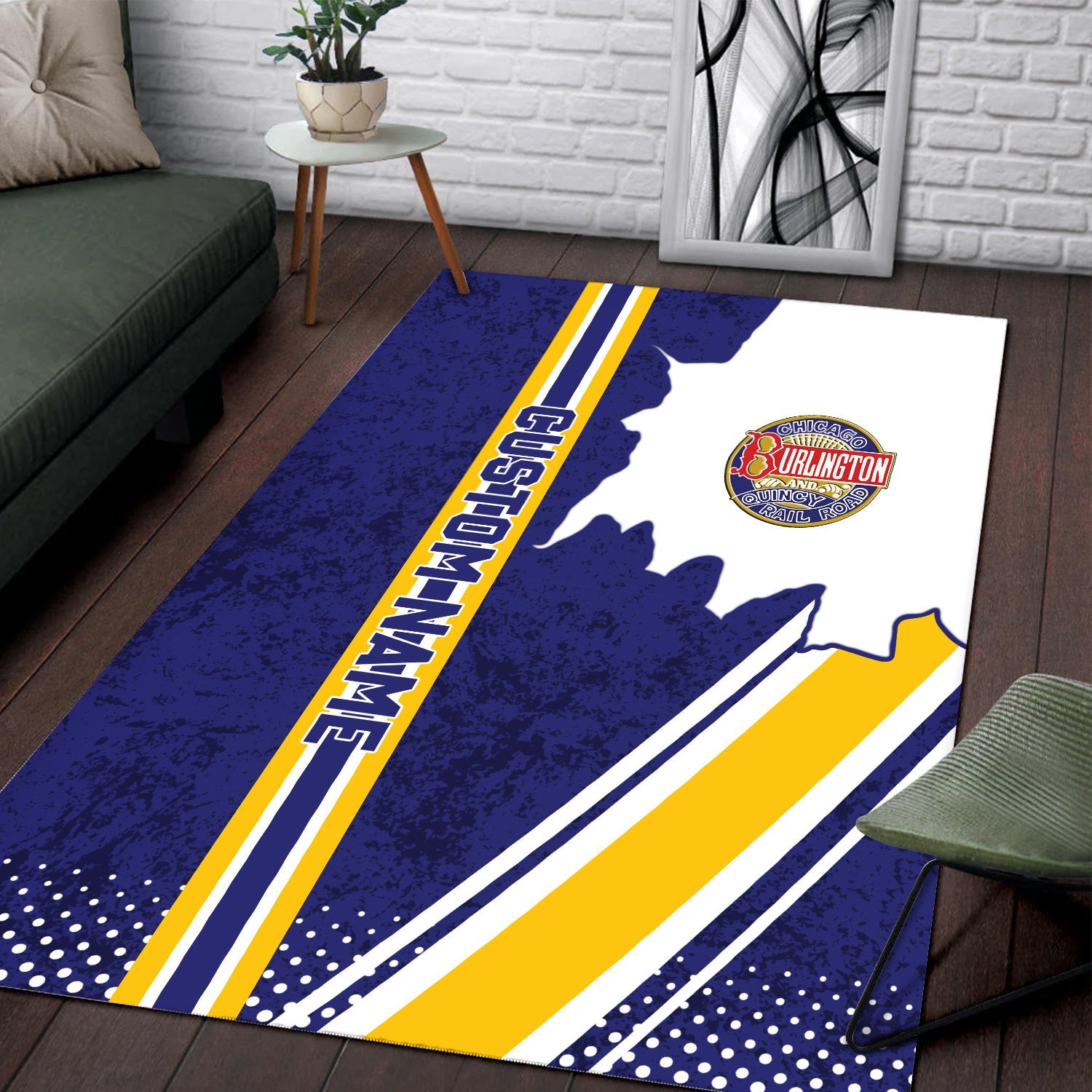 Railspirit Personalized Chicago, Burlington and Quincy Railroad Area Rug Vintage All Over Printed Rug