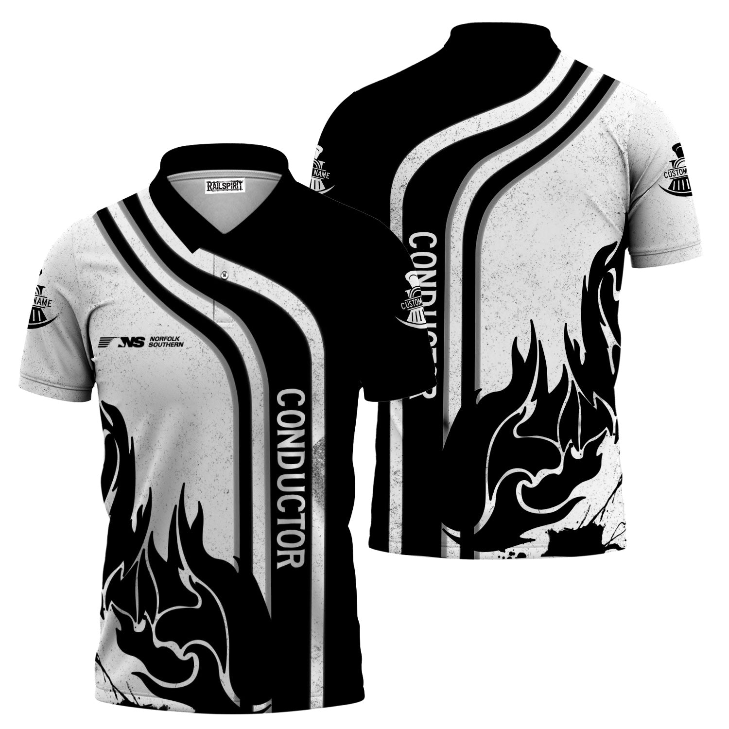 Railspirit Personalized Norfolk Southern Railway Polo Shirt Flame Design with Custom Job Position Train Shirt