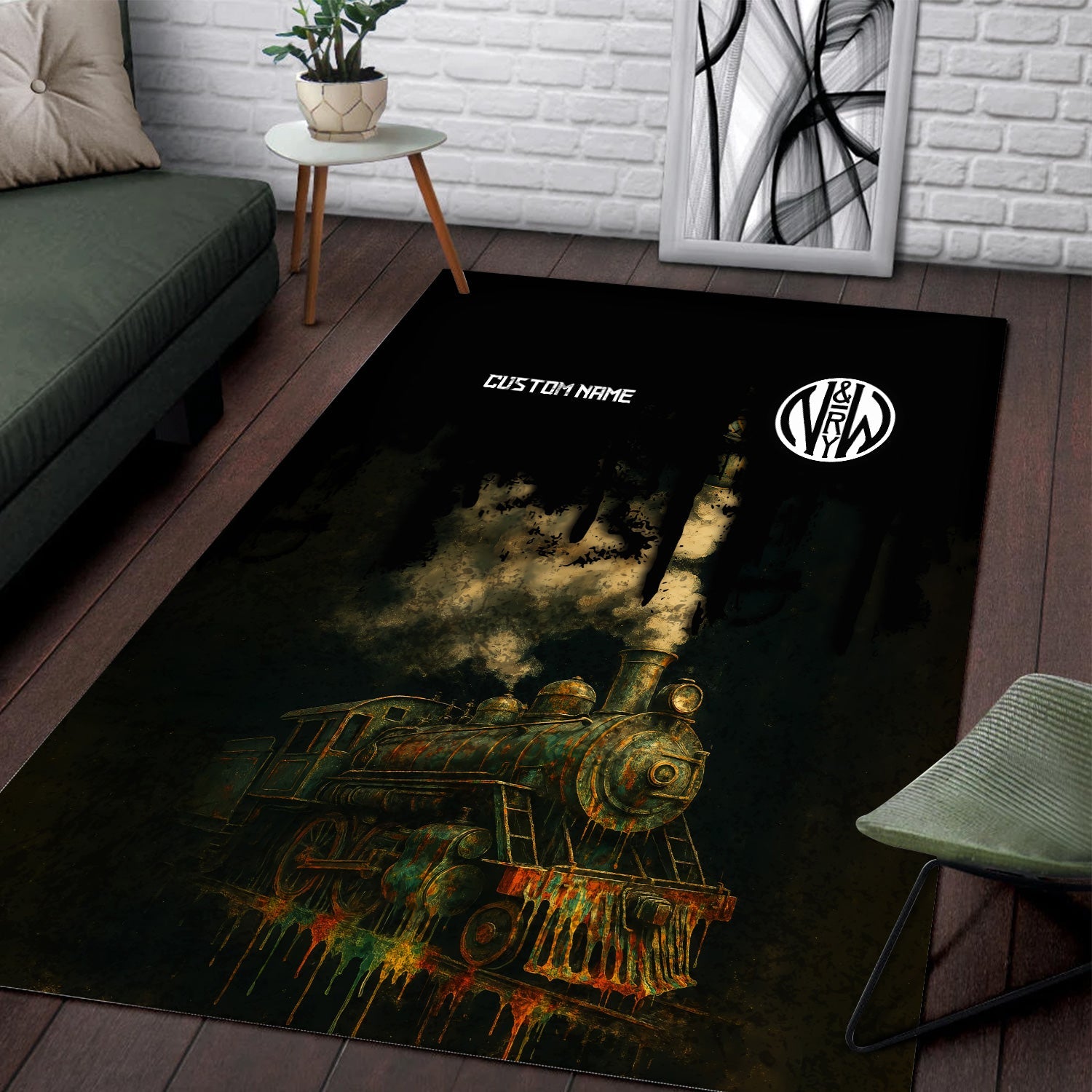 Railspirit Personalized Norfolk and Western Railway Area Rug Vintage Train Art Style N&W Rug For Locomotive Fans