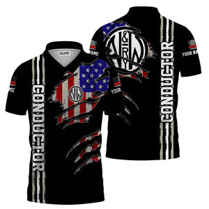 Railspirit Personalized Norfolk and Western Railway Polo Shirt USA Flag Claw Art with Custom Job N&W Train Shirt