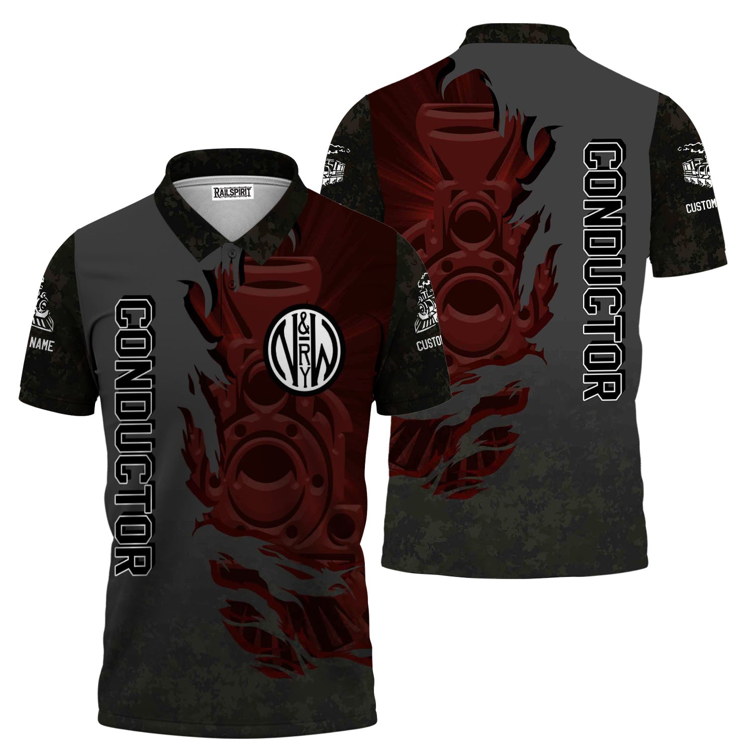 Railspirit Personalized Norfolk and Western Railway Polo Shirt Blazing Style with Custom Position N&W Train Shirt