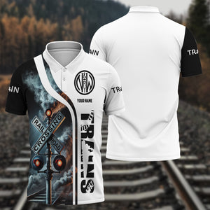 Railspirit Personalized Norfolk and Western Railway Polo Shirt Crossing Railroad Sign American Locomotive Train Shirt All Over Print