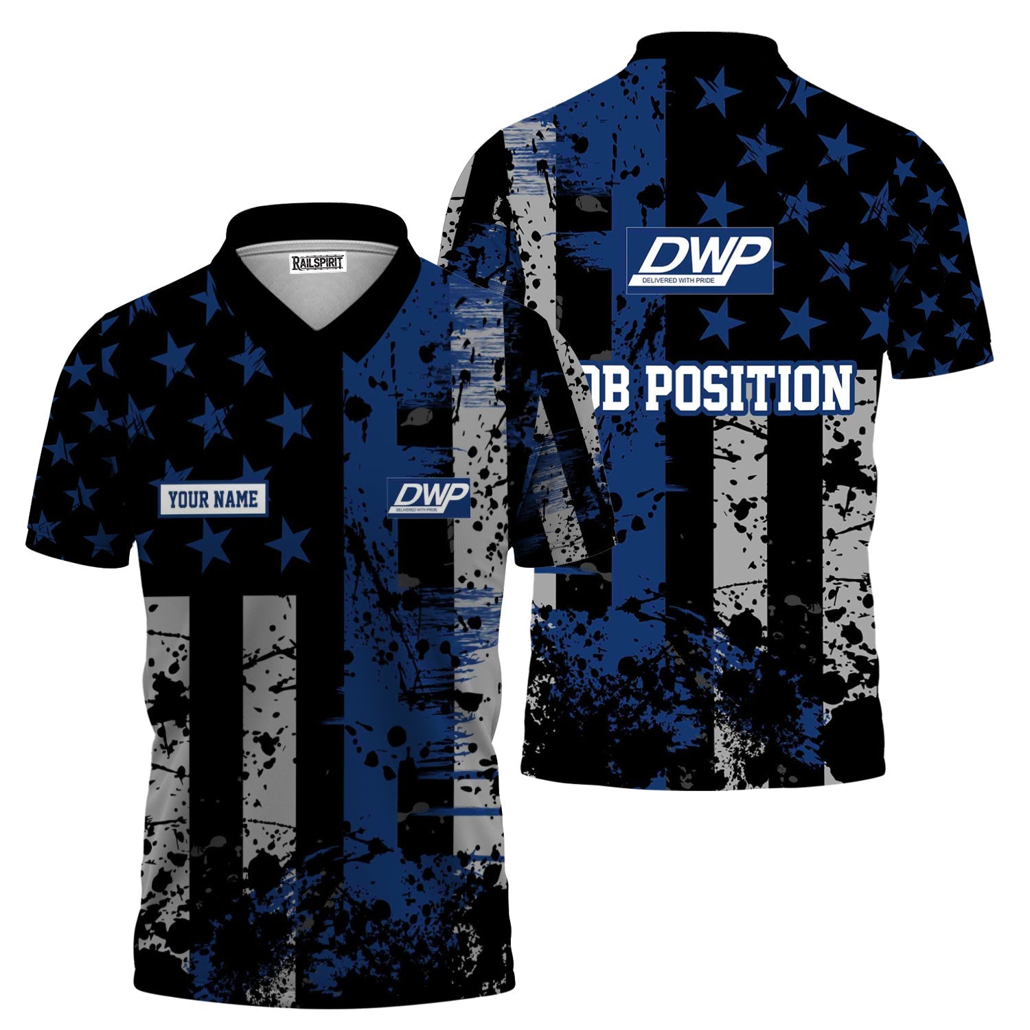 Railspirit Personalized Duluth, Winnipeg and Pacific Railway Polo Shirt Artistic Paint American Flag Style Train Shirt