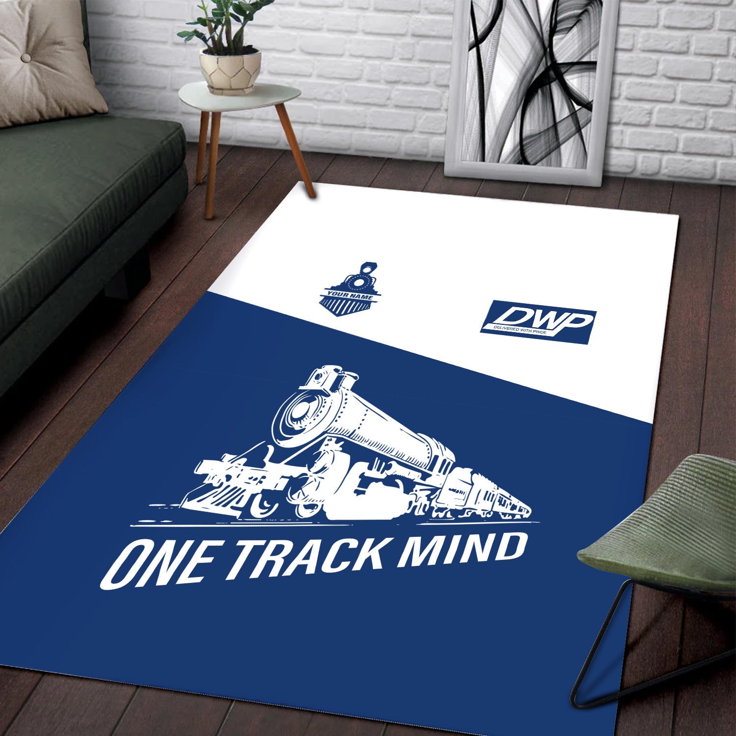 Railspirit Personalized Duluth, Winnipeg and Pacific Railway Area Rug One Track Mind Train Rug Gift Idea For Train Lover
