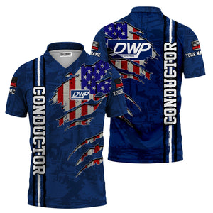Railspirit Personalized Duluth, Winnipeg and Pacific Railway Polo Shirt USA Flag Claw Art with Custom Job Train Shirt