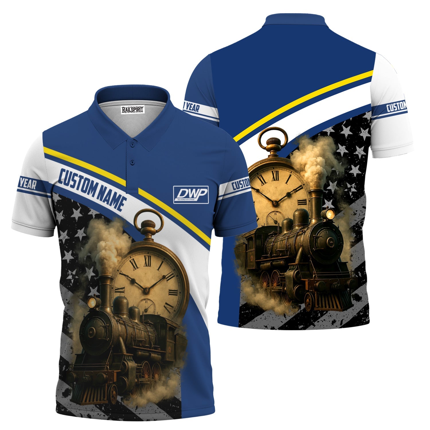 Railspirit Personalized Duluth, Winnipeg and Pacific Railway Polo Shirt Classic Steam Engine With Retro Pocket Watch Shirt All Over Print