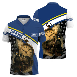 Railspirit Personalized Duluth, Winnipeg and Pacific Railway Polo Shirt Classic Steam Engine With Retro Pocket Watch Shirt All Over Print