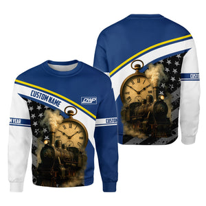 Railspirit Personalized Duluth, Winnipeg and Pacific Railway Sweatshirt Classic Steam Engine With Retro Pocket Watch Shirt All Over Print
