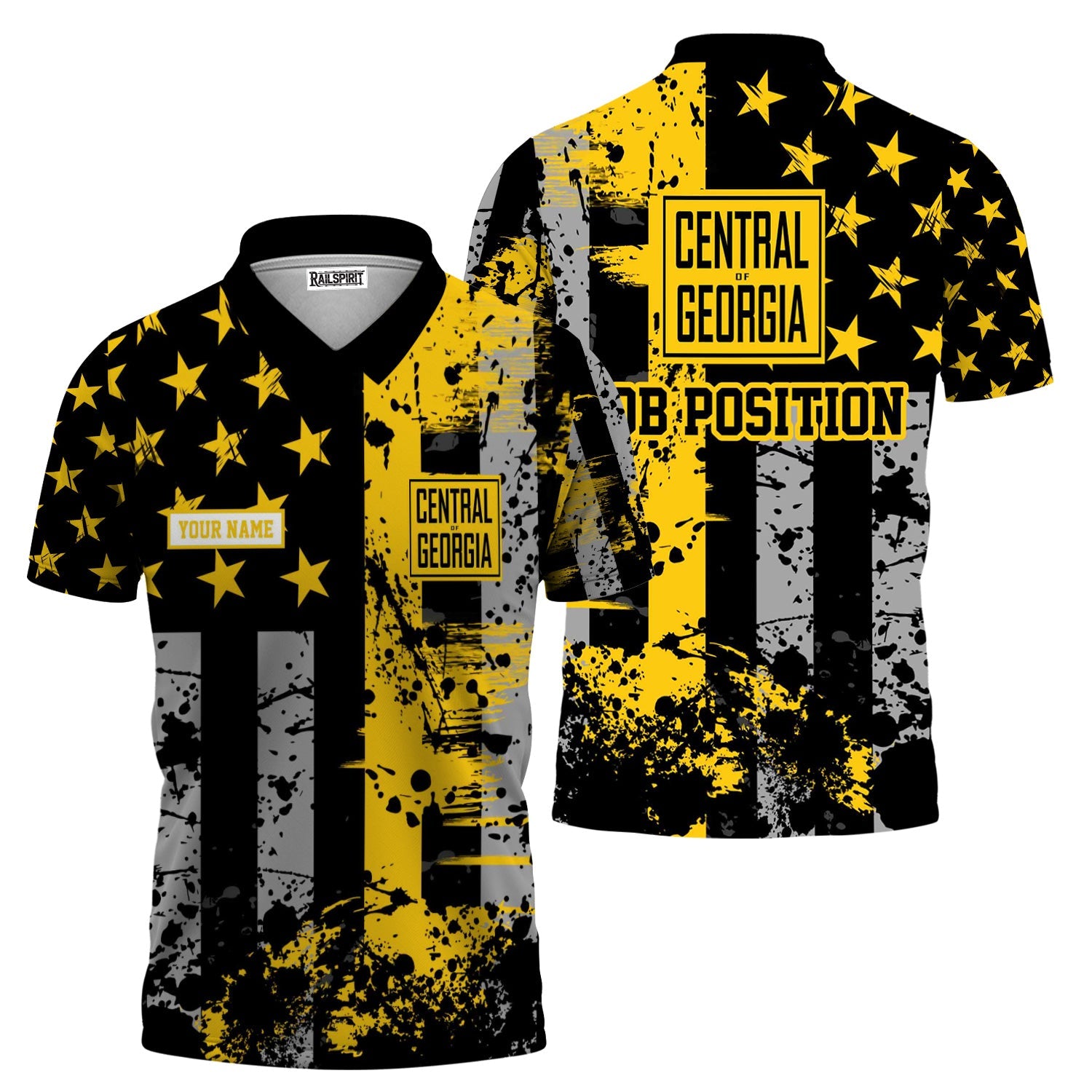 Railspirit Personalized Central of Georgia Railway Polo Shirt Artistic Paint American Flag Style Train Shirt