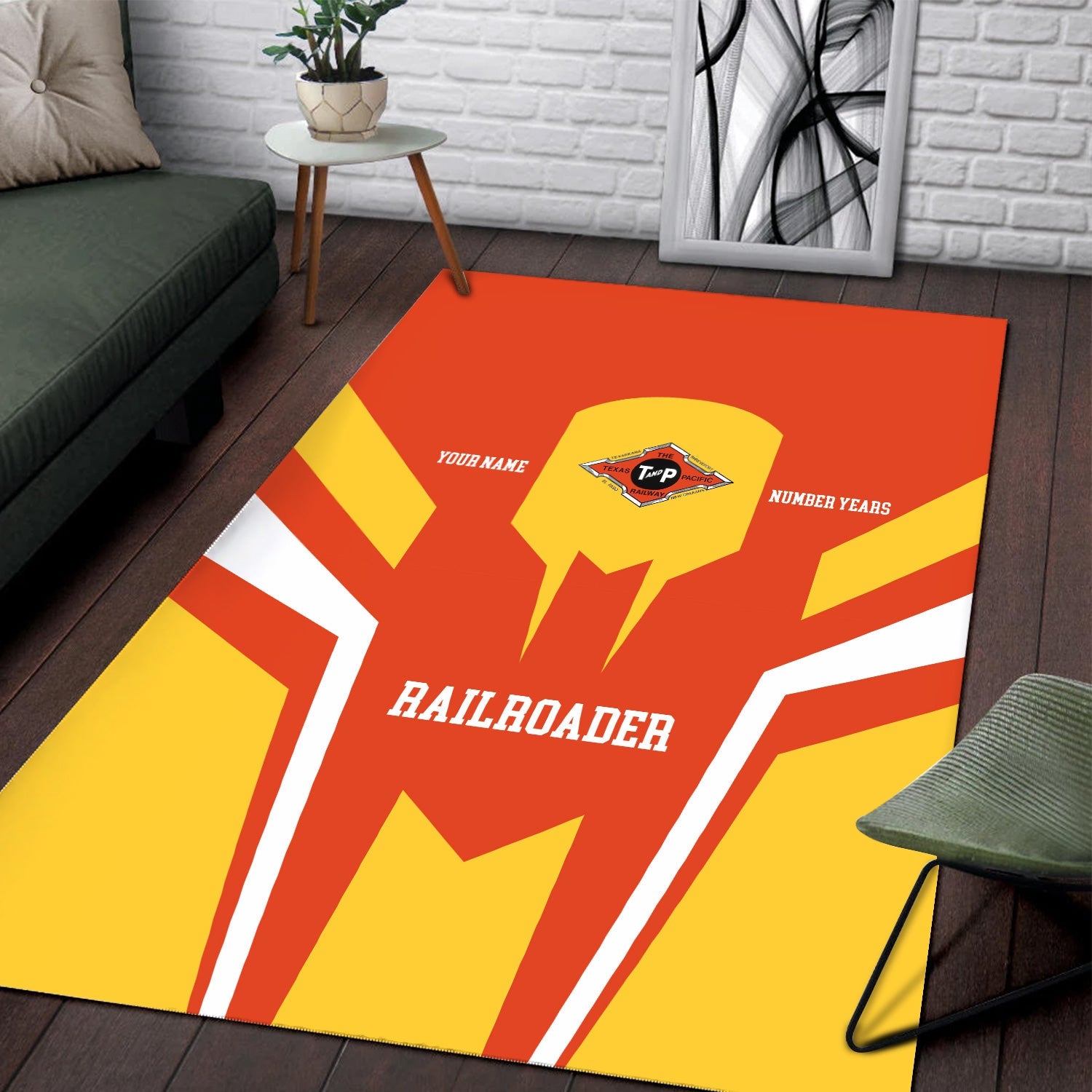 Railspirit Personalized Texas and Pacific Railway Area Rug Custom Year Railroader Rug Gift Idea For Train Lover