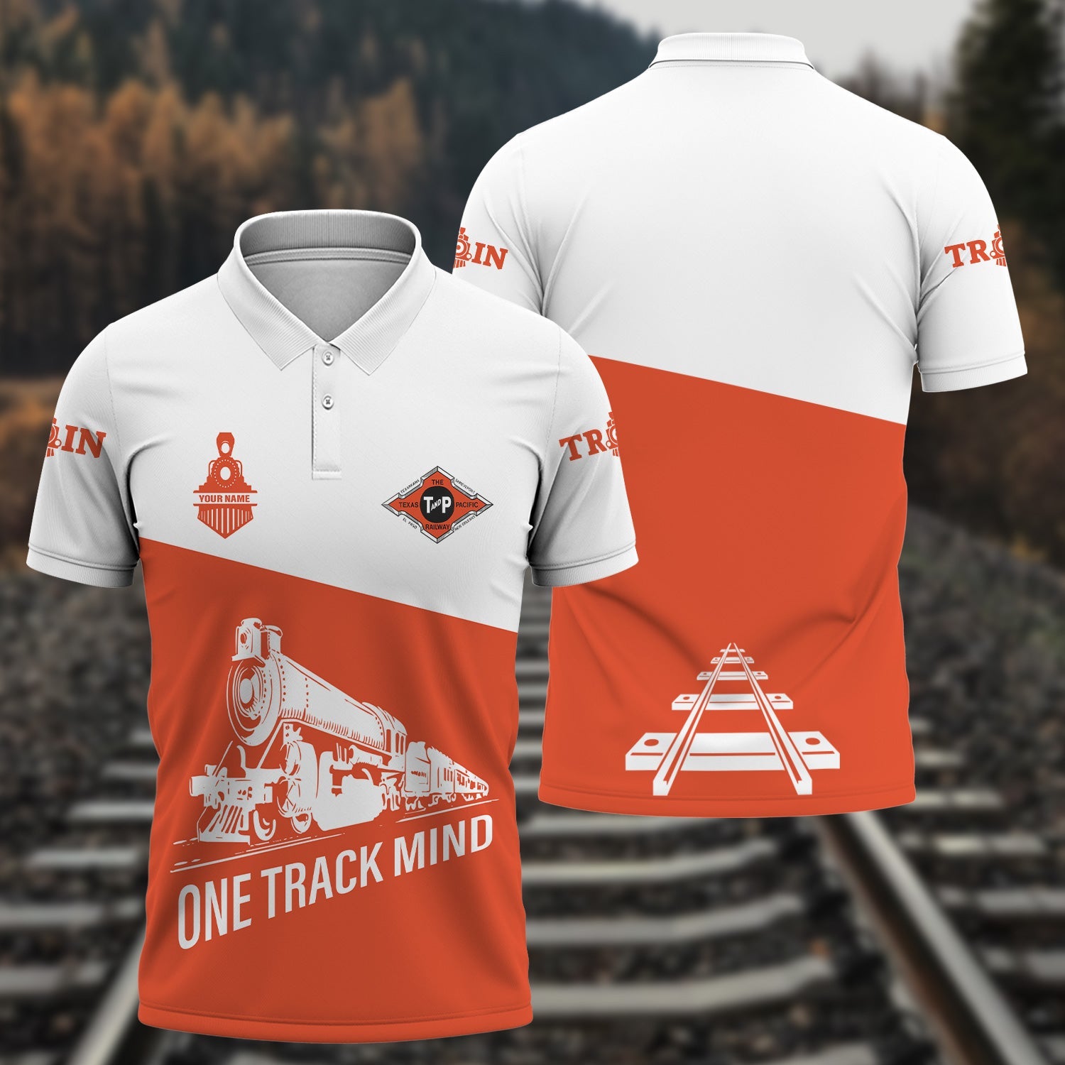 Railspirit Personalized Texas and Pacific Railway Polo Shirt One Track Mind Unisex Train Shirt Gift Idea For Train Lover