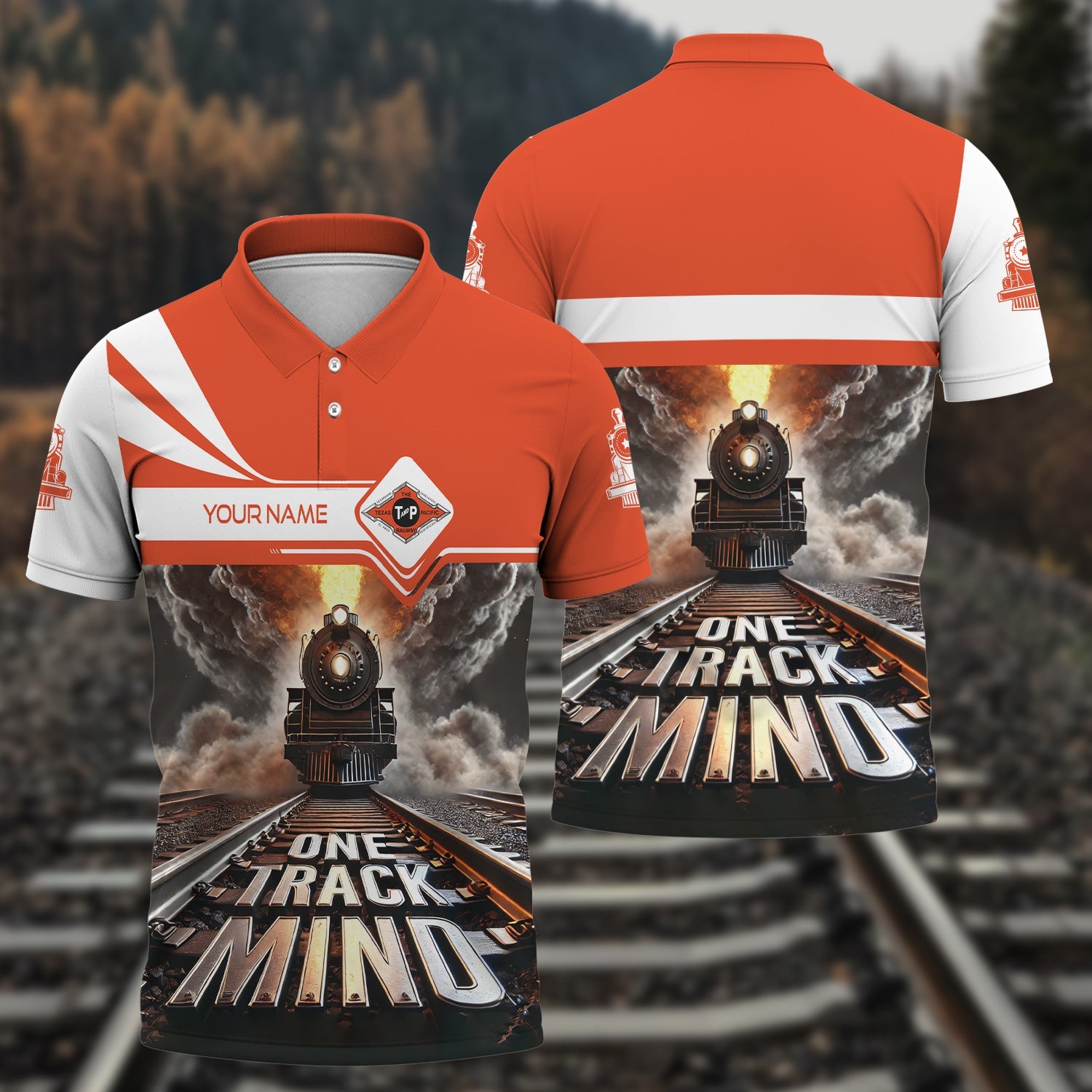 Railspirit Personalized Texas and Pacific Railway Polo Shirt One Track Mind Train Printed Shirt
