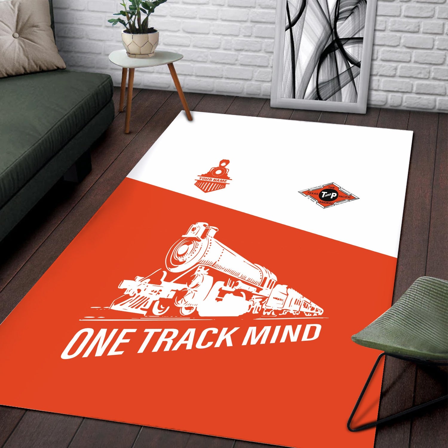 Railspirit Personalized Texas and Pacific Railway Area Rug One Track Mind Train Rug Gift Idea For Train Lover