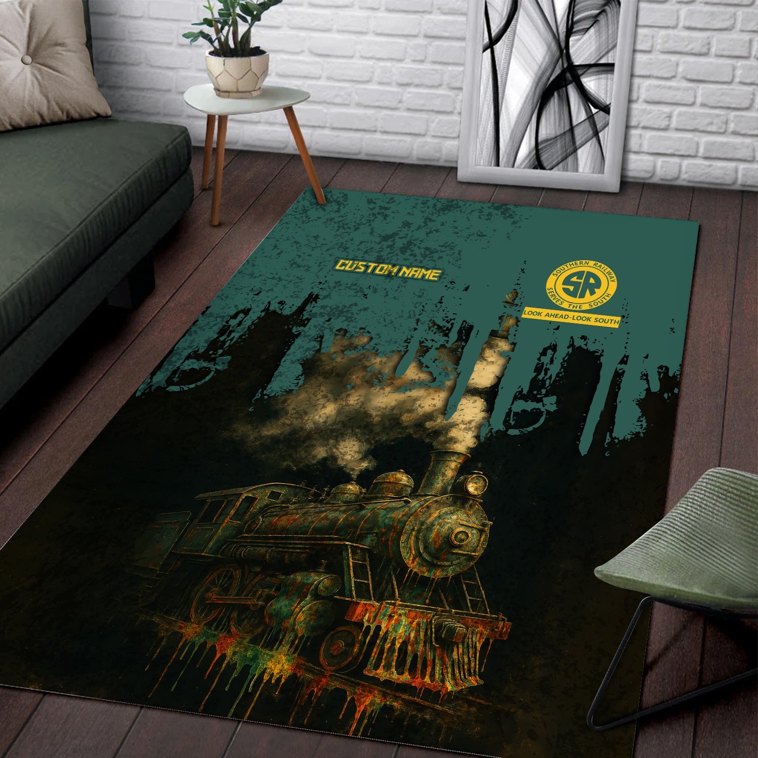 Railspirit Personalized Southern Railway U.S Area Rug Vintage Train Art Style SOU Rug For Locomotive Fans