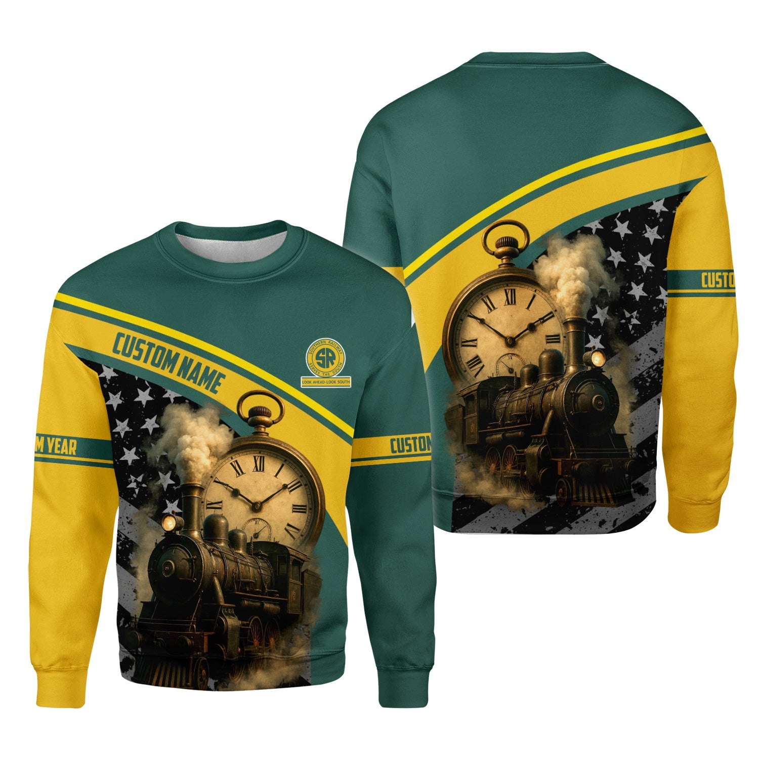 Railspirit Personalized Southern Railway U.S Sweatshirt Classic Steam Engine With Retro Pocket Watch SOU Shirt All Over Print