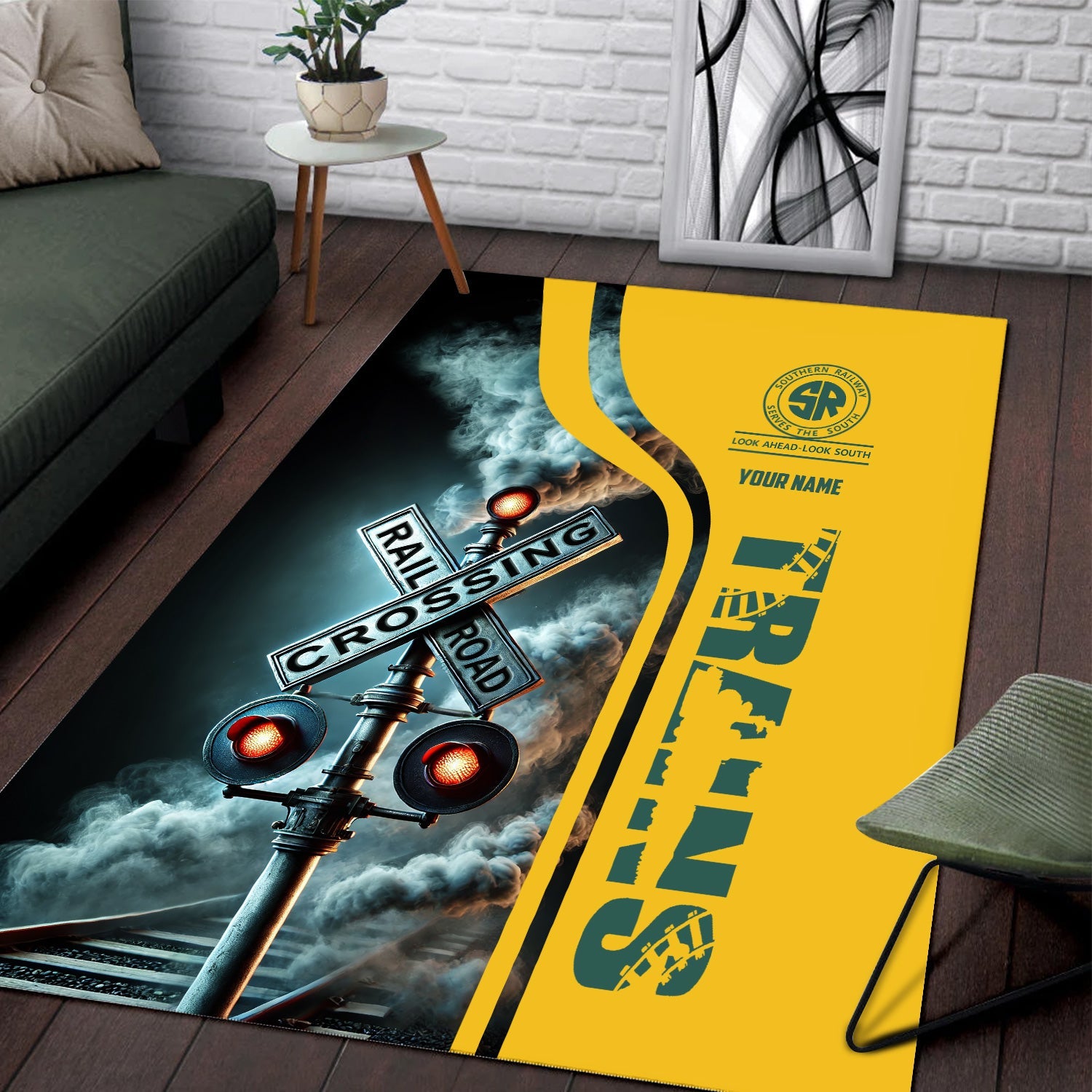 Railspirit Personalized Southern Railway U.S Area Rug Railroad Crossing Sign SOU Rug All Over Print