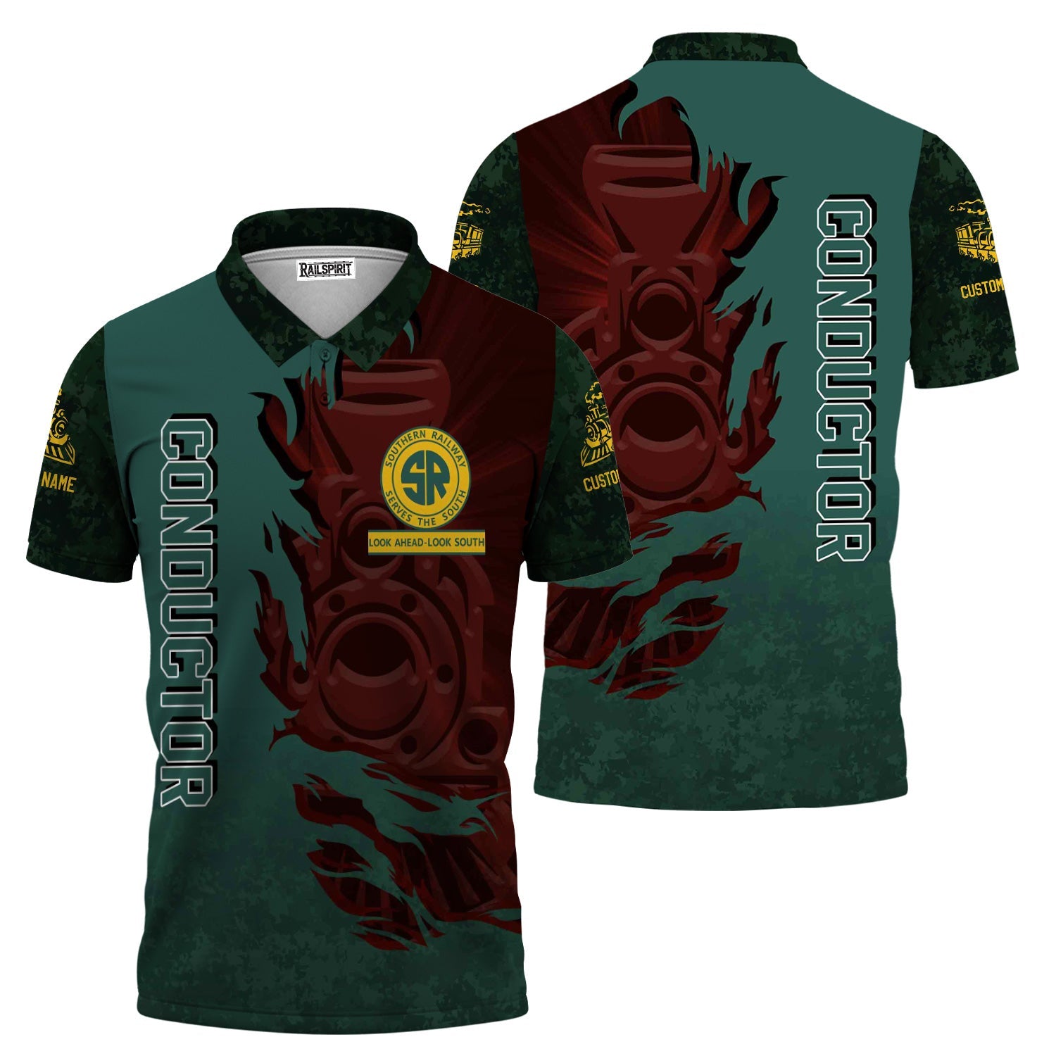 Railspirit Personalized Southern Railway U.S Polo Shirt Blazing Style with Custom Position SOU Train Shirt