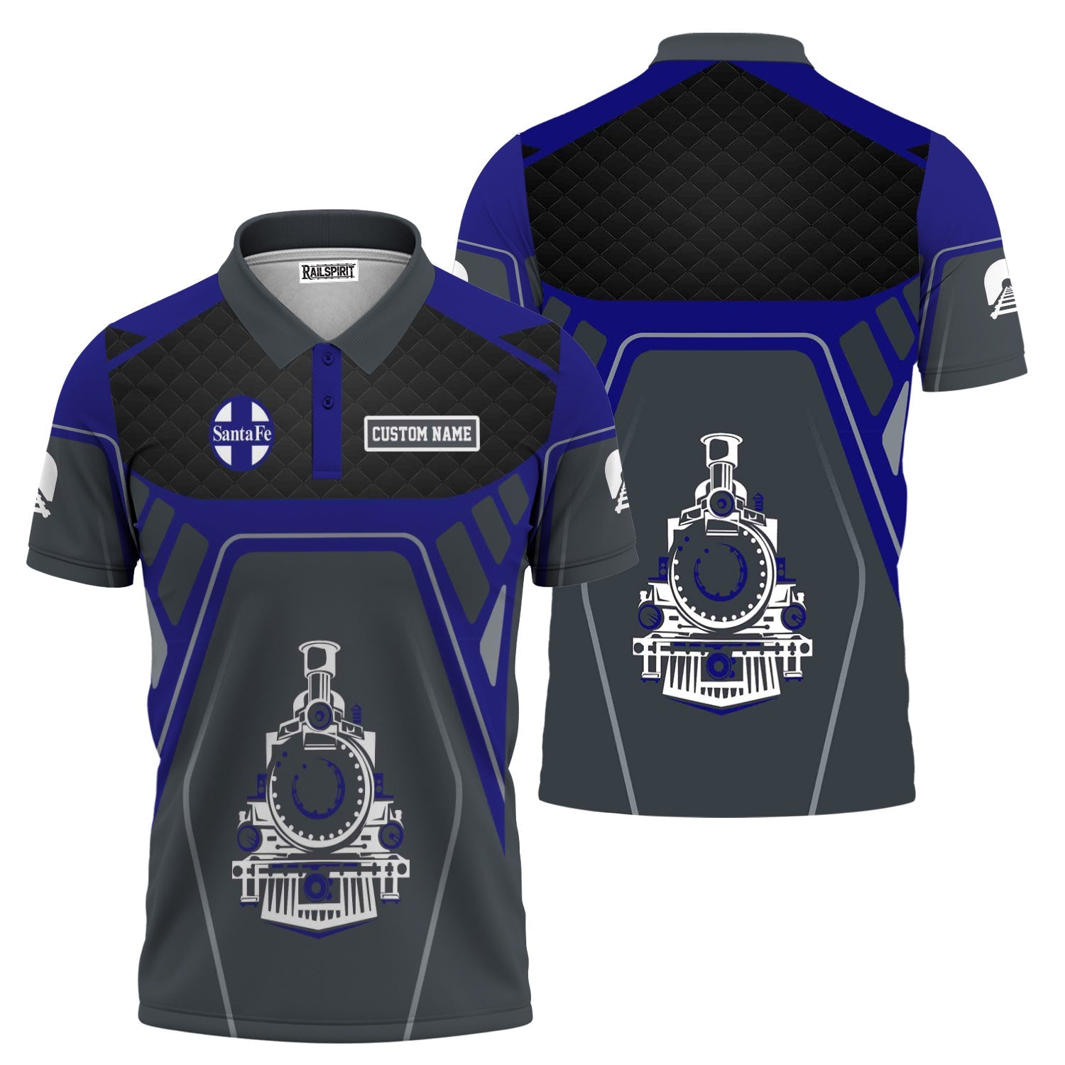 Railspirit Personalized Santa Fe ATSF Railway Polo Shirt Steam Locomotive Engine Graphic Atchison, Topeka and Santa Fe Train Shirt All Over Print