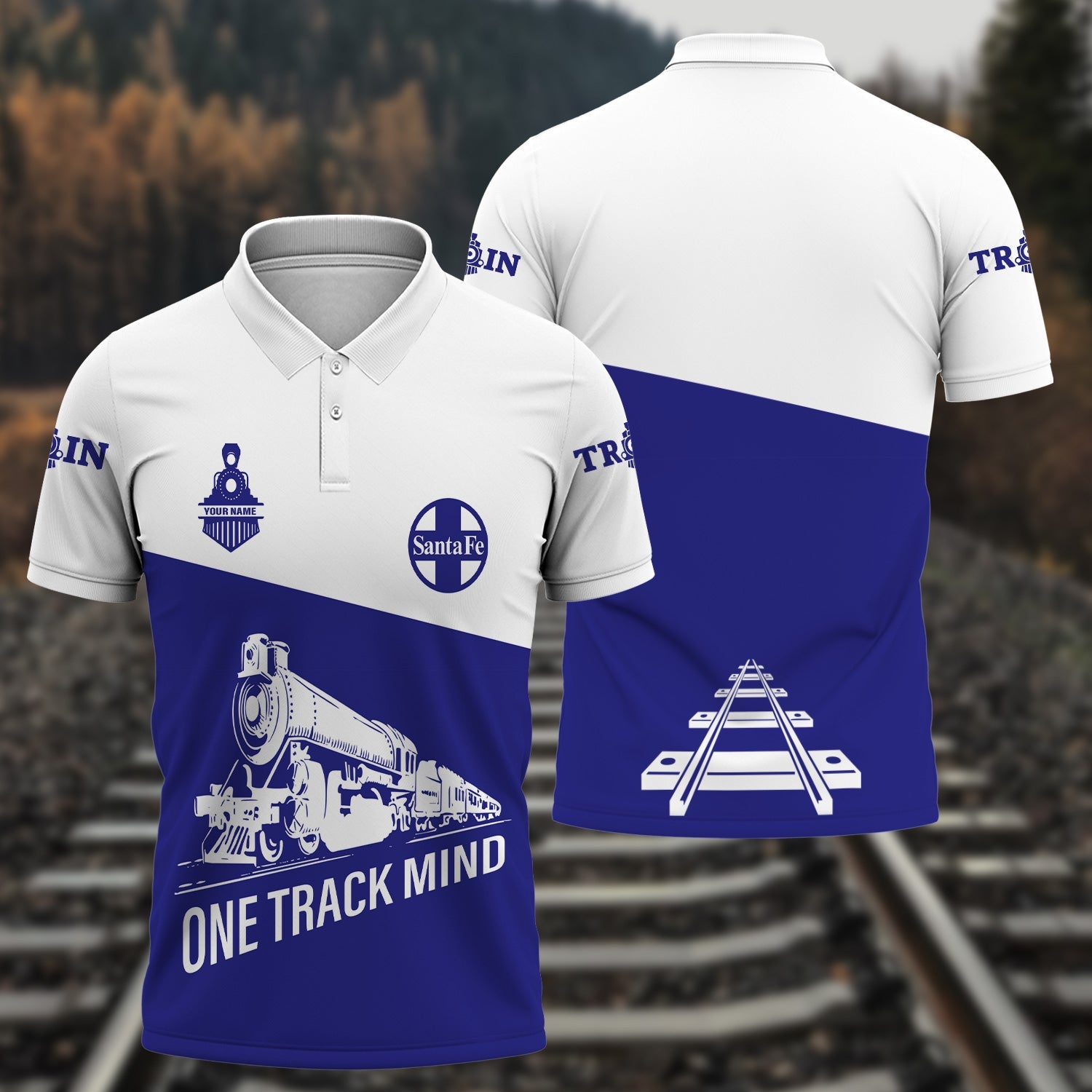 Railspirit Personalized Santa Fe Railway Polo Shirt One Track Mind Unisex Train Shirt Gift Idea For Train Lover