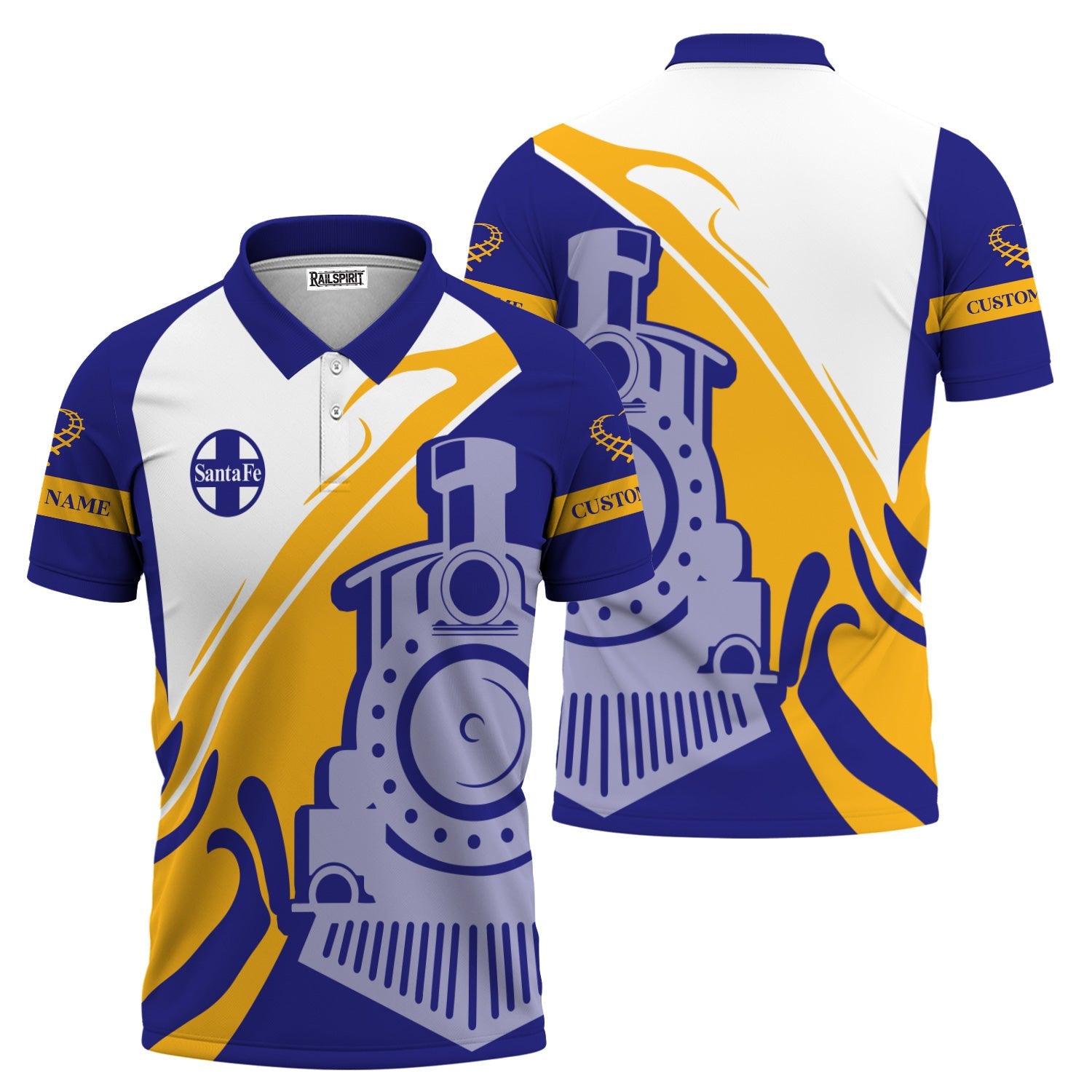 Railspirit Personalized Santa Fe Railway Polo Shirt Flame-Inspired Style Atchison, Topeka and Santa Fe Railway Shirt Gift Idea For Train Lovers