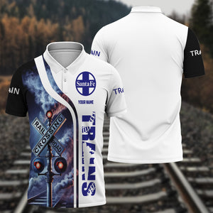 Railspirit Personalized Santa Fe Railway Polo Shirt Crossing Railroad Sign American Locomotive Train Shirt All Over Print