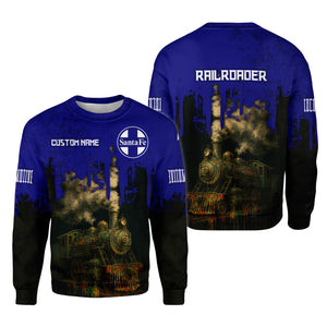 Railspirit Personalized Santa Fe Railway Sweatshirt Vintage Train Art Style Atchison, Topeka and Santa Fe Railway Shirt For Locomotive Fans