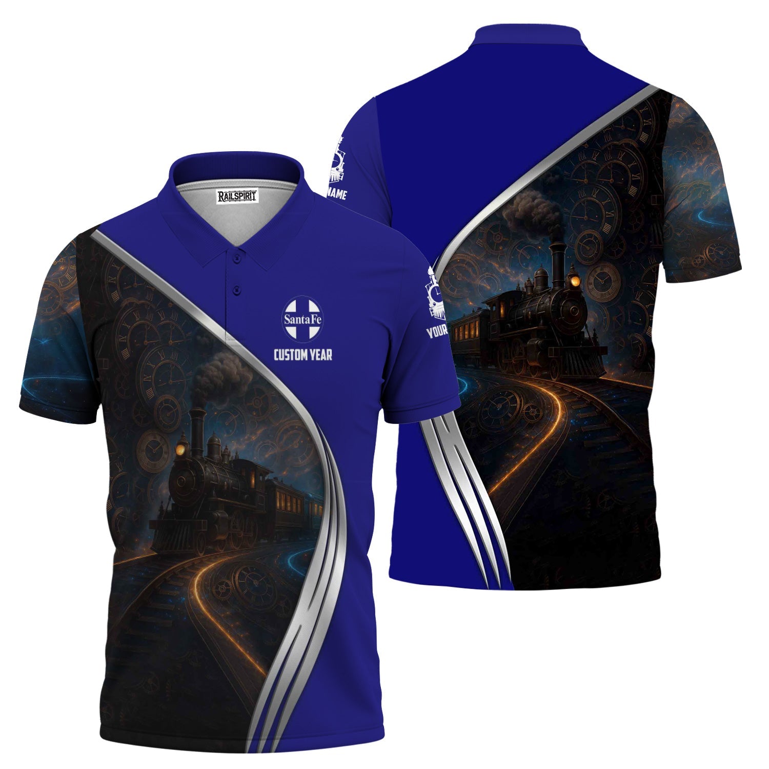 Railspirit Personalized Santa Fe ATSF Railway Polo Shirt Steampunk Locomotive with Custom Year Atchison, Topeka and Santa Fe Train Shirt