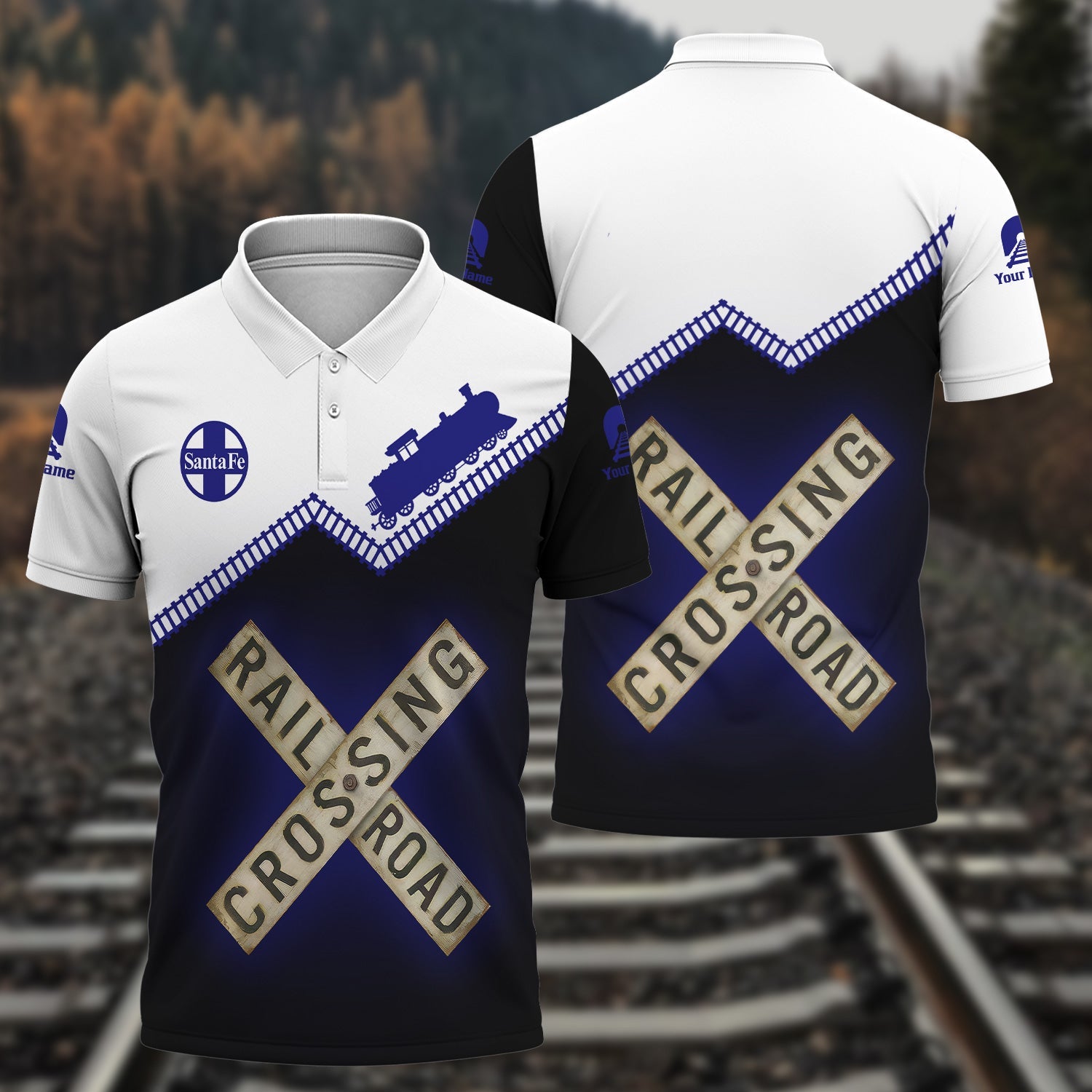 Railspirit Personalized Santa Fe Railway Polo Shirt Railroad Crossing Printed Train Track Shirt