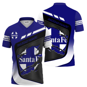 Railspirit Personalized Santa Fe ATSF Railway Polo Shirt Ripped Texture Style Atchison, Topeka and Santa Fe Train Shirt For Railroad Fanatic