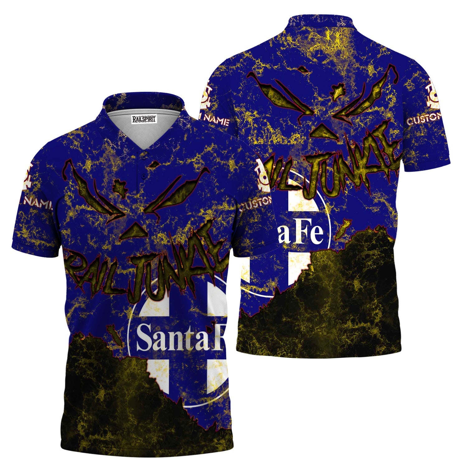 Railspirit Personalized Santa Fe ATSF Railway Polo Shirt Torn Graphic Style Atchison, Topeka and Santa Fe Train Shirt For Rail Junkie