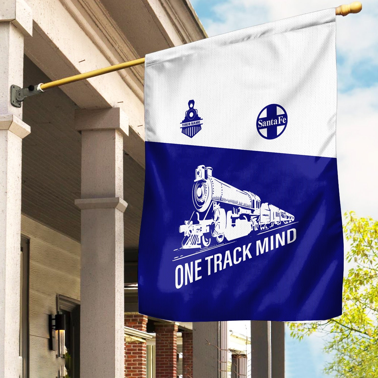 Railspirit Personalized Santa Fe Railway Garden Flag One Track Mind Atchison, Topeka and Santa Fe Railway Flag Gift Idea For Train Lover