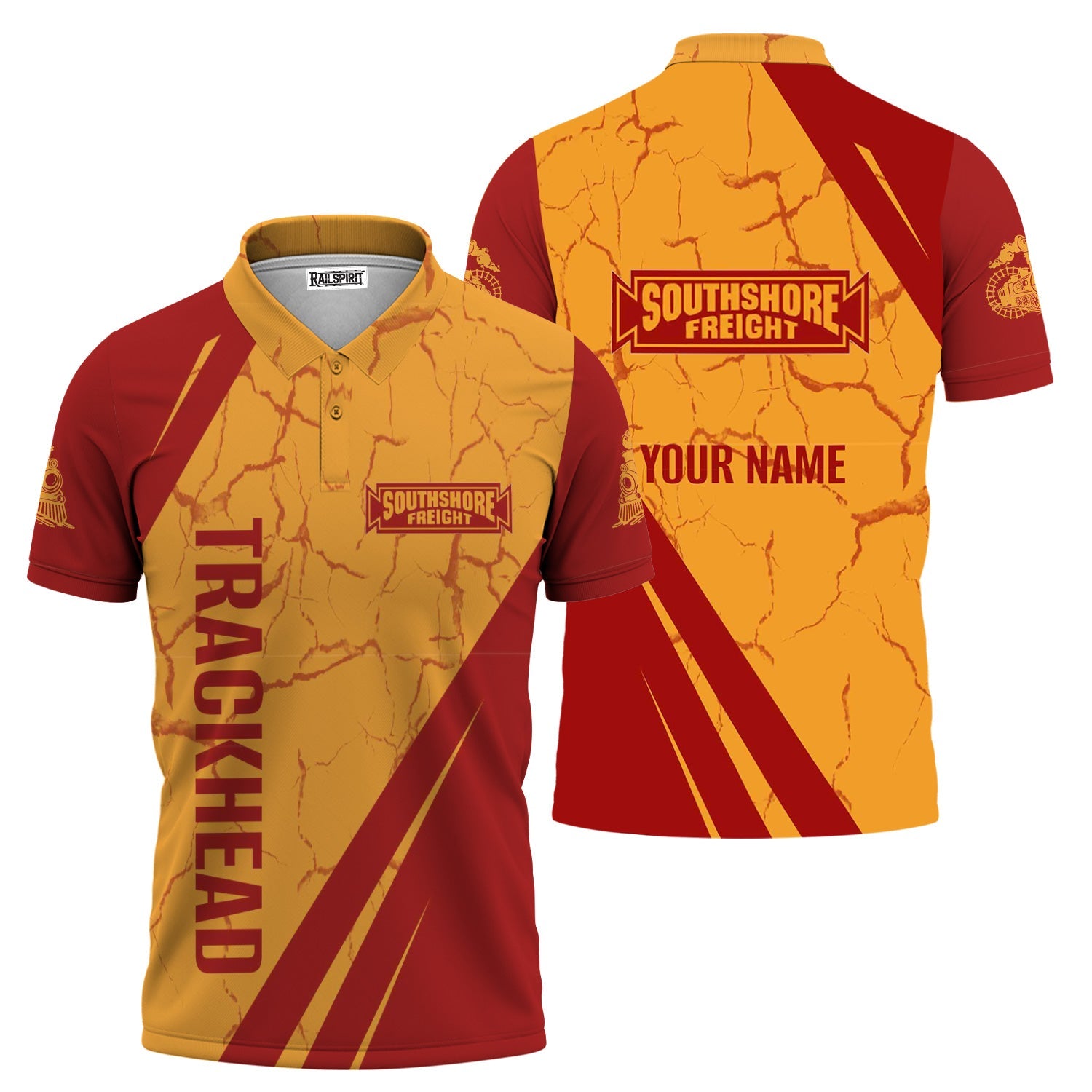 Railspirit Personalized Chicago South Shore and South Bend Railroad Polo Shirt Crackle Texture Style Train Shirt For Trackhead