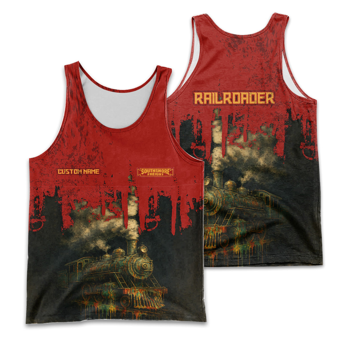 Railspirit Personalized Chicago South Shore and South Bend Railroad Men Tank Top Vintage Train Art Style Shirt For Locomotive Fans